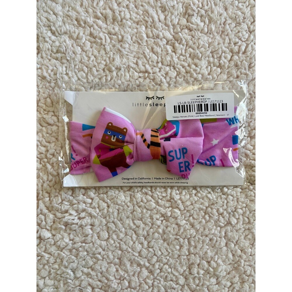 Little Sleepies Sleepy Heroes pink headband bow nb-3T